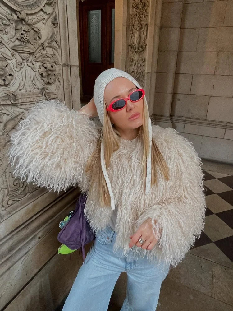 Vintage Solid Plush Fluffy Short Coat