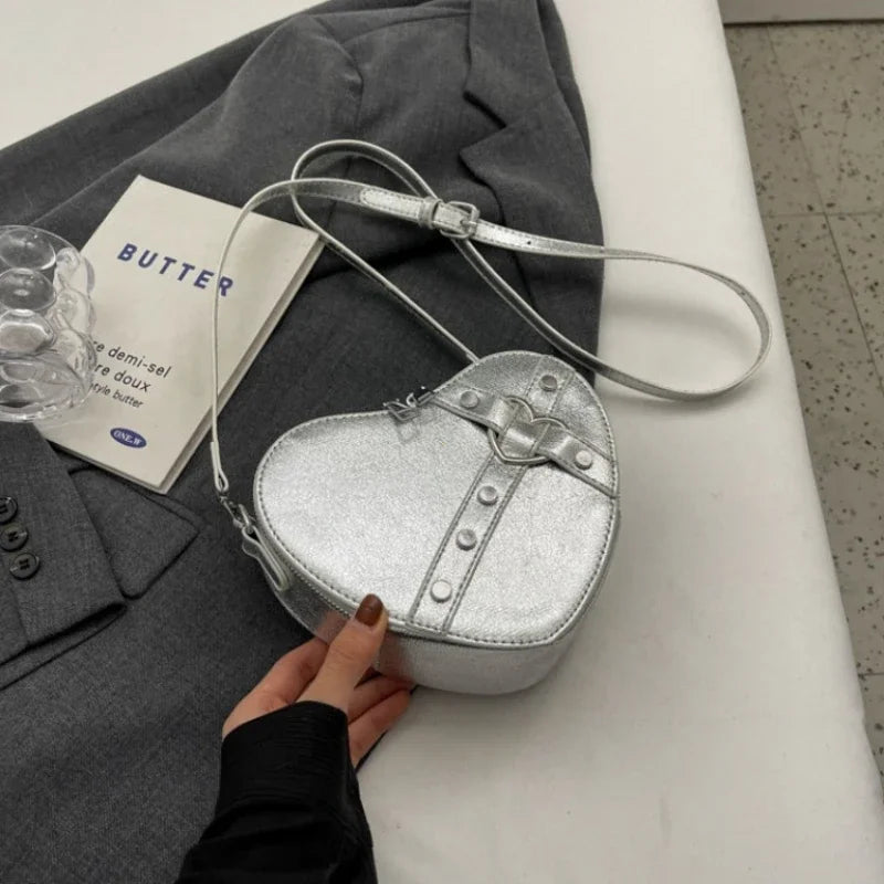 Y2K Rivet Heart-Shaped Crossbody Bag