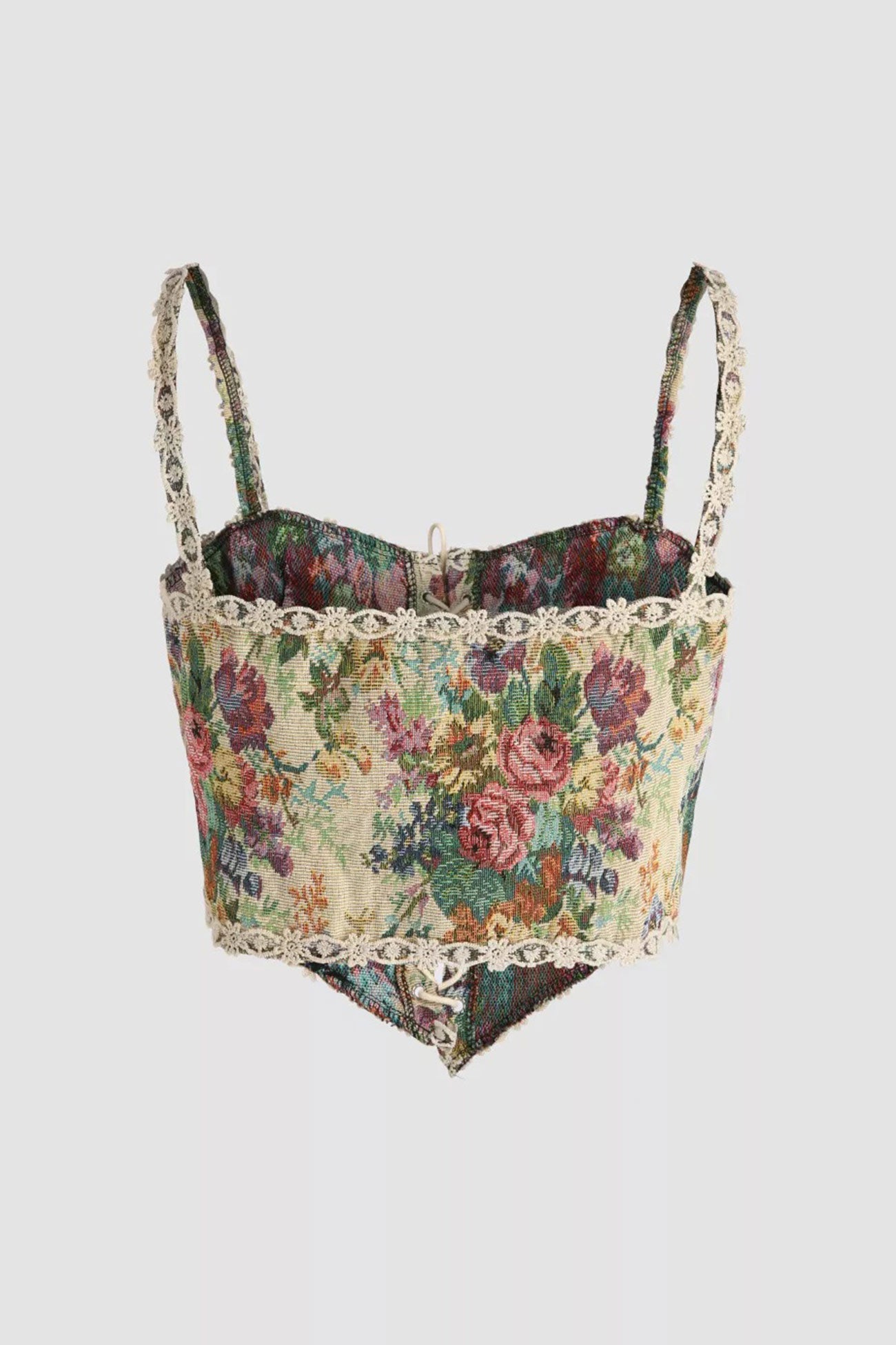 Vintage-print Crochet Corset Tube Top