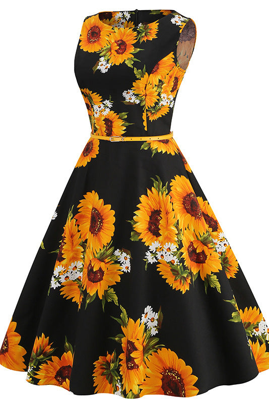 Vintage Bowknot Back Floral Dress