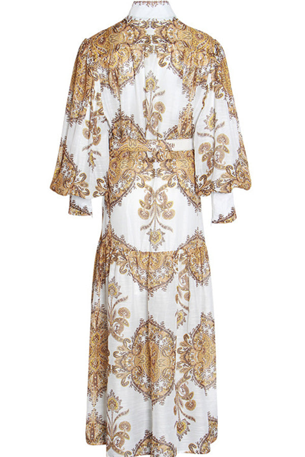 Boho Belt Print Swing Dress