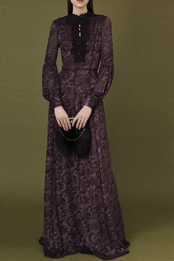 Vintage Turtleneck Lantern Sleeve Long Dress - Mislish