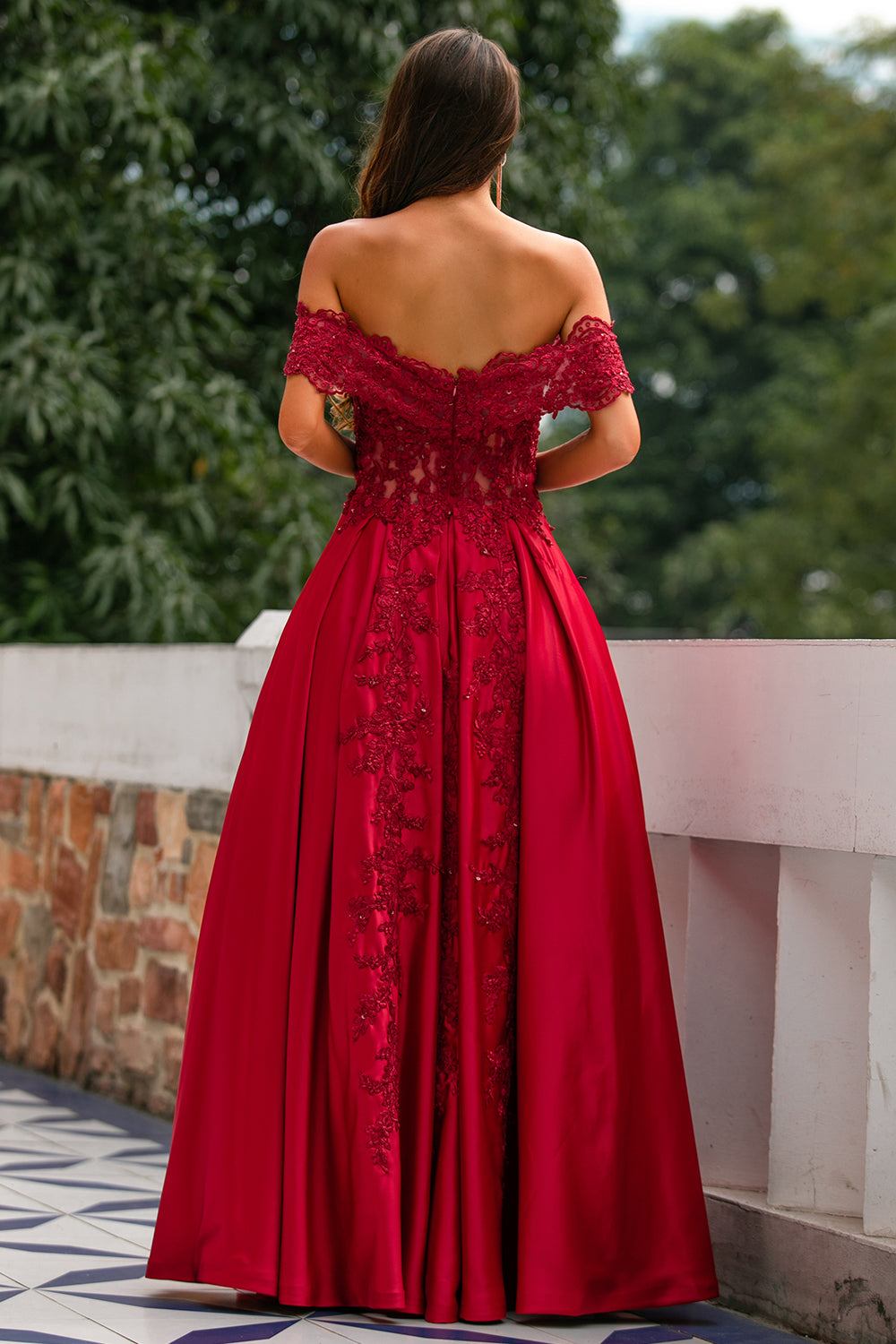 Red Off the Shoulder Long Prom Dress - Fashionpara