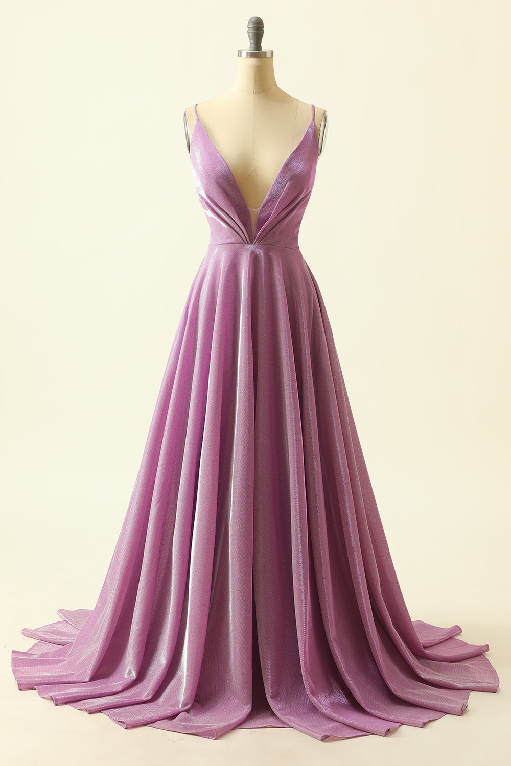 Purple V-neck Sparkly Prom Dress - Fashionpara