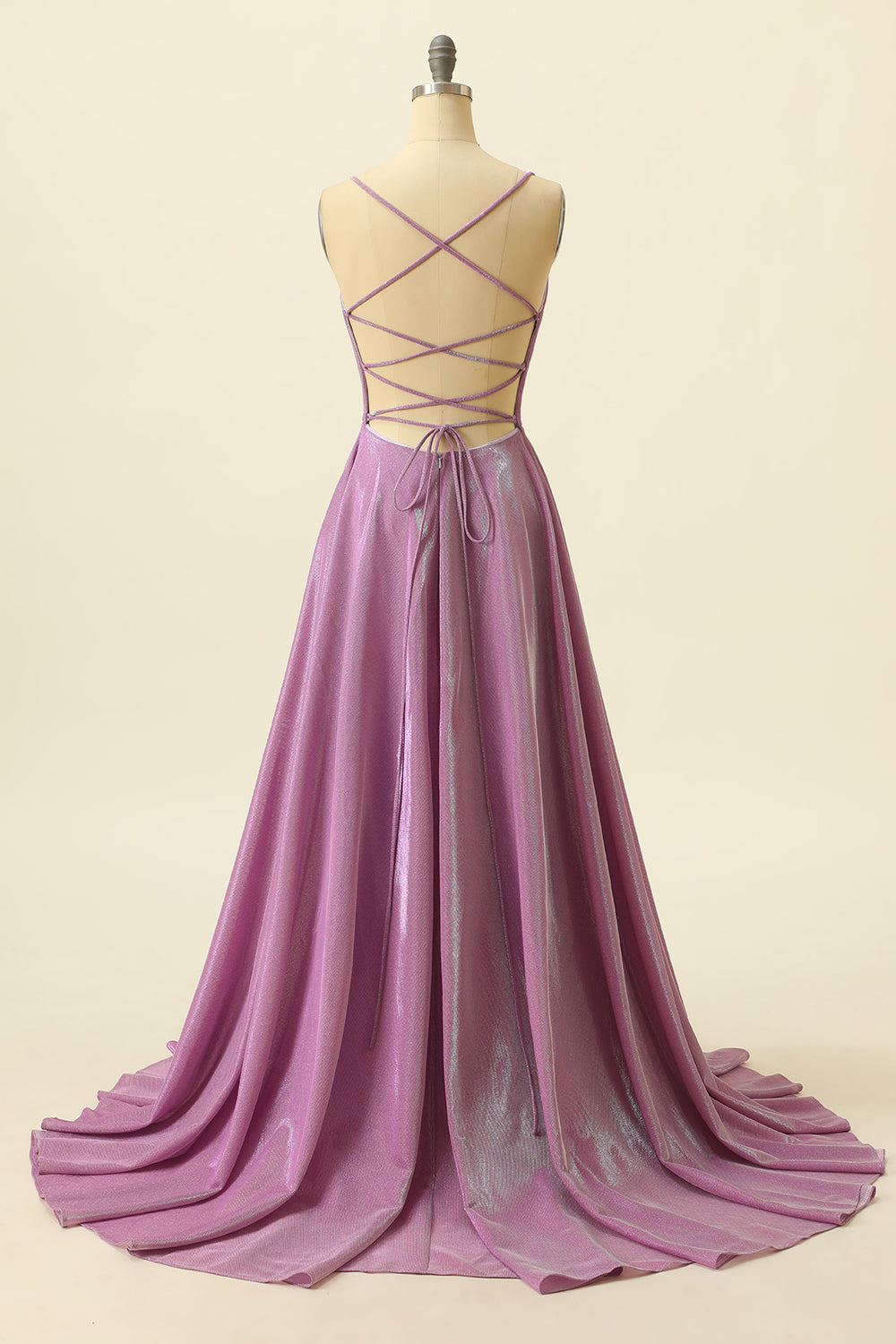 Purple V-neck Sparkly Prom Dress - Fashionpara