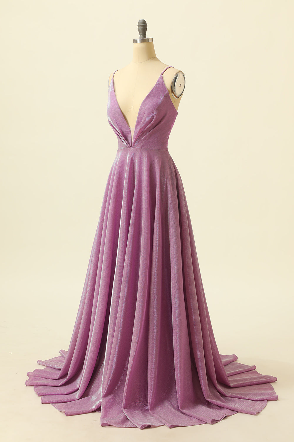 Purple V-neck Sparkly Prom Dress - Fashionpara