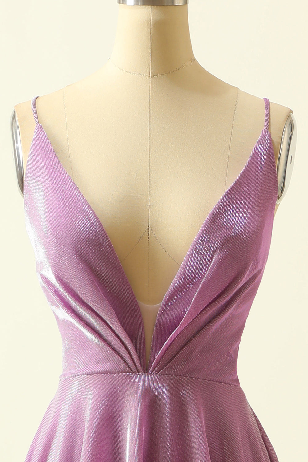 Purple V-neck Sparkly Prom Dress - Fashionpara