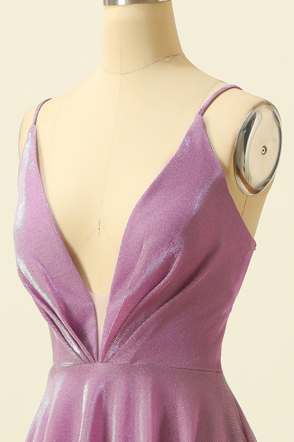 Purple V-neck Sparkly Prom Dress - Fashionpara