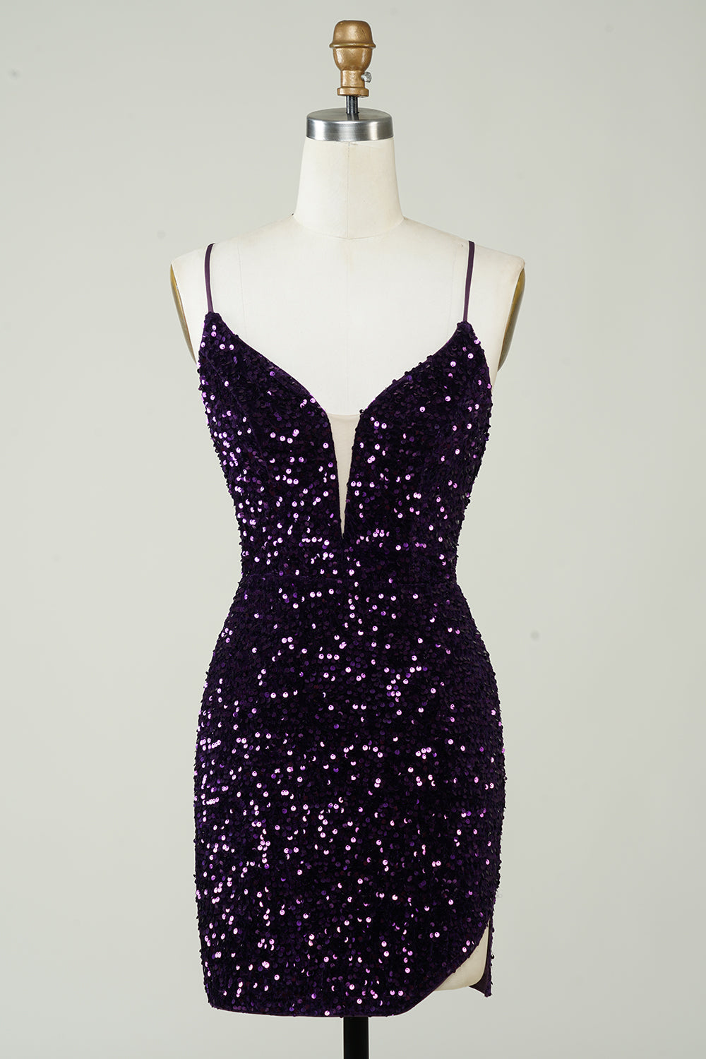 Sparkly Purple Sequins Backless Tight Short Homecoming Dress
