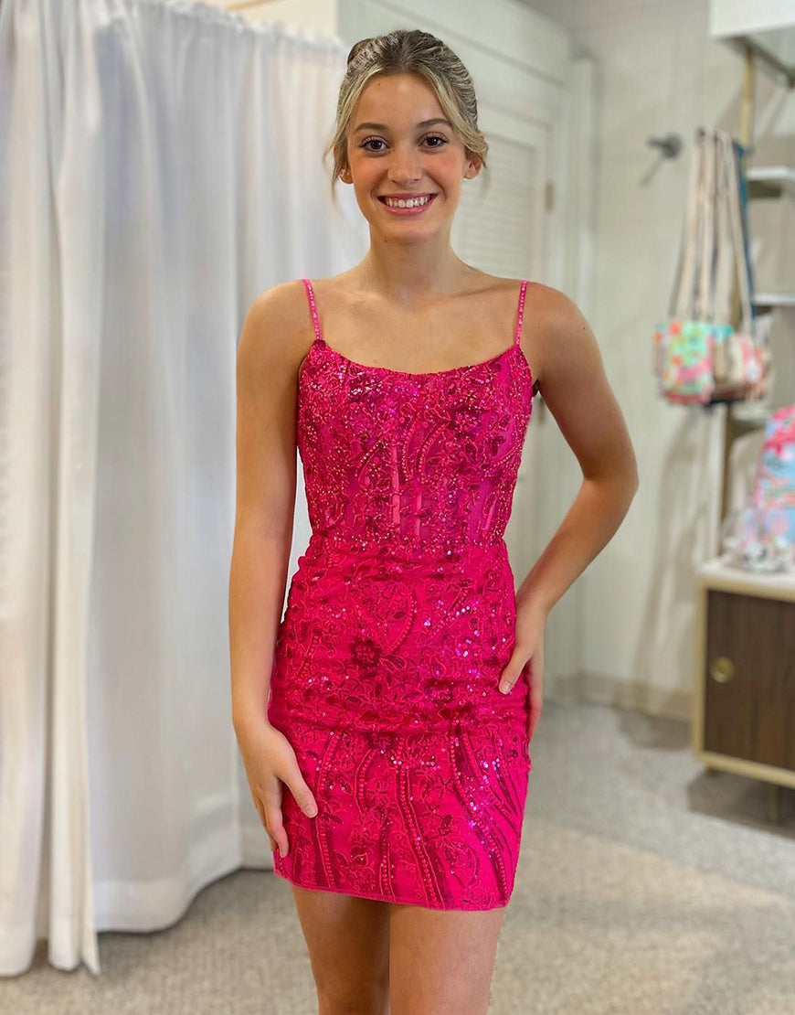Gorgeous Royal Blue Corset Back Tight Glitter Homecoming Dress - Fashionpara