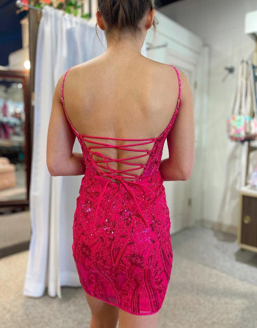 Gorgeous Royal Blue Corset Back Tight Glitter Homecoming Dress - Fashionpara