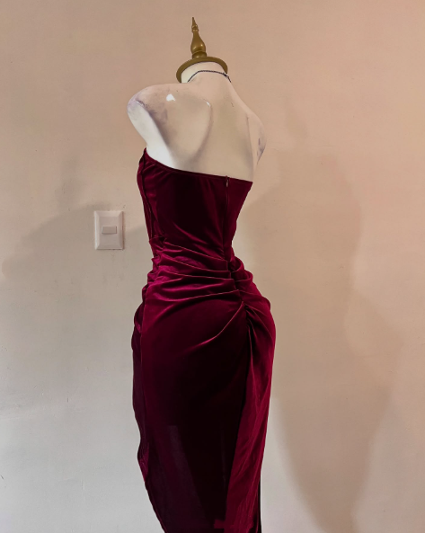 Sexy Strapless Slit Party Dress Burgundy Birthday Dress  S268