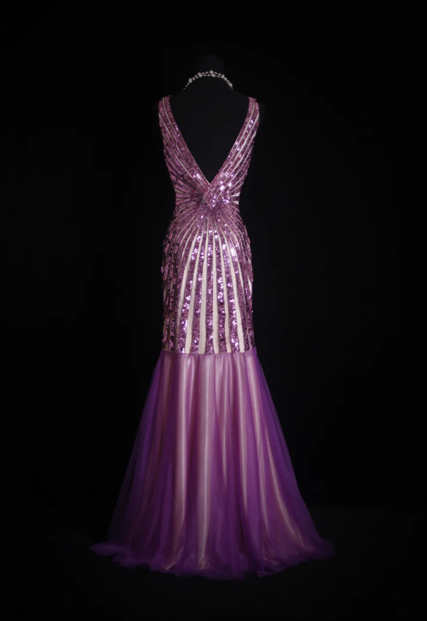 Sparkly V NecK Purple Tulle Sequin Mermaid Evening Dress Long Party Gown D1158