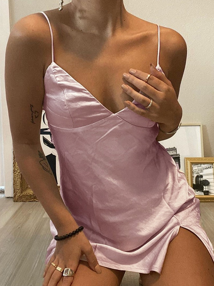 Spaghetti Split Hem Sleeveless Skinny Dresses 6