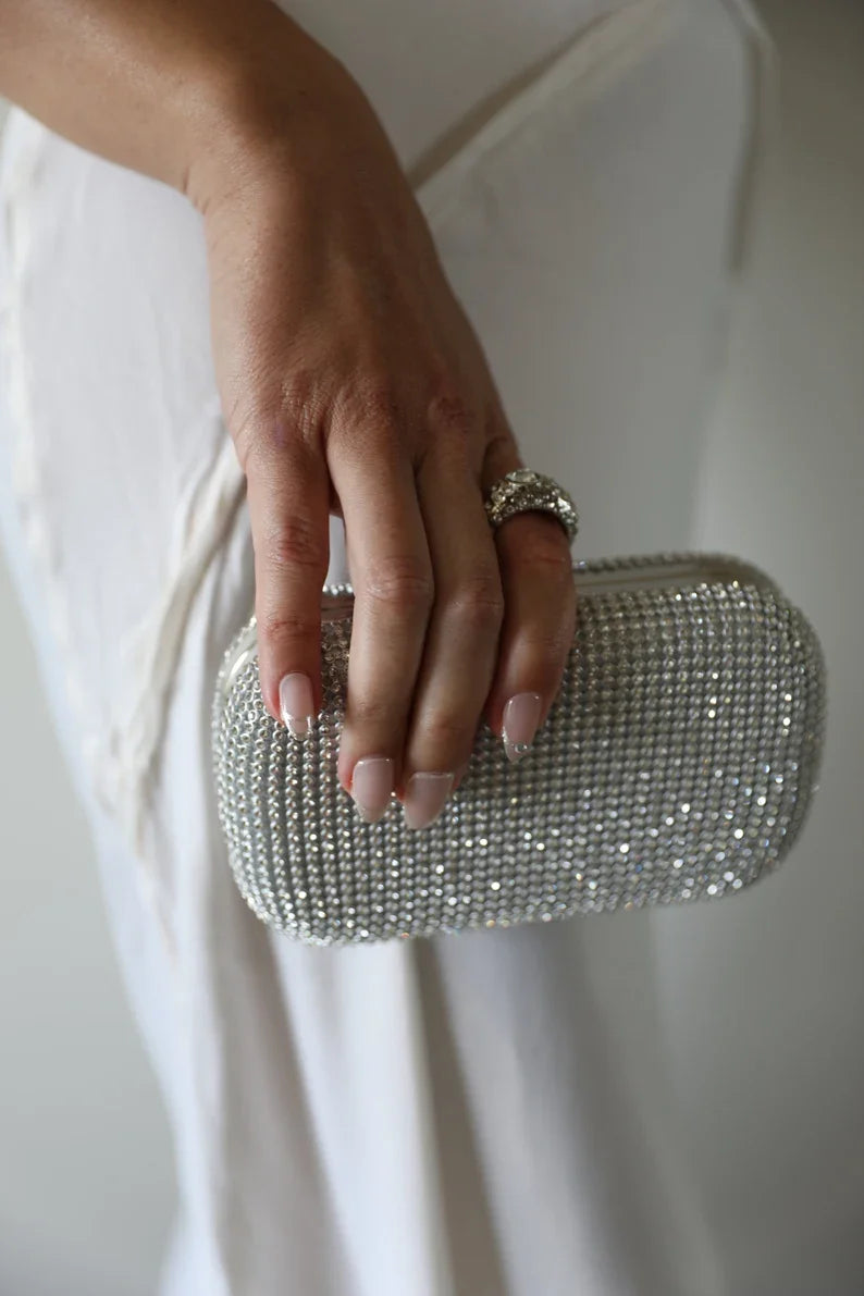 Bridal Crystal Gold Evening Clutch Wristlet - Fashionpara