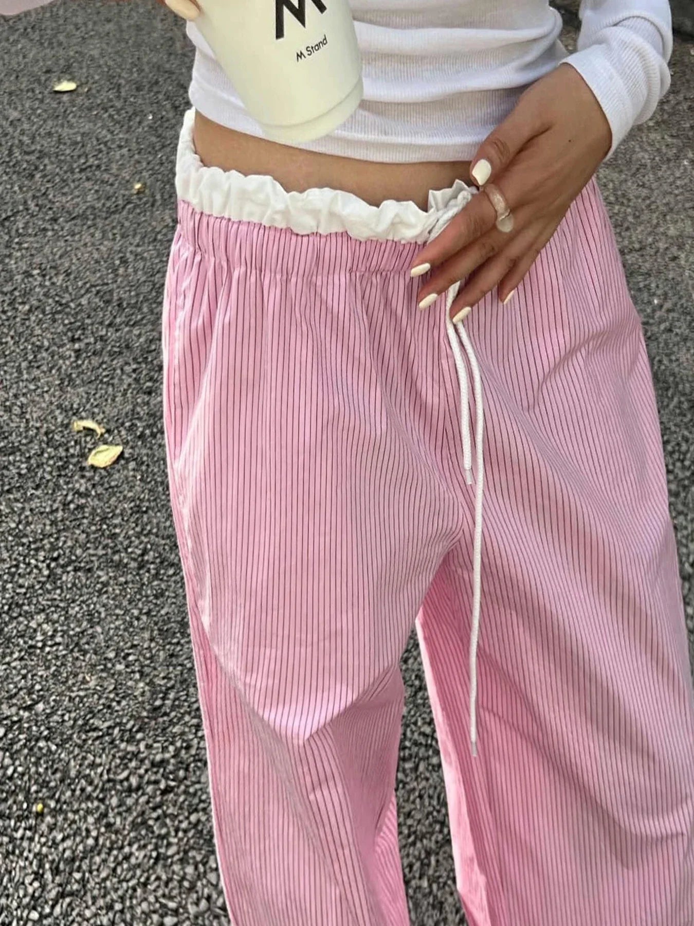 Striped Casual Ruched Vintage Sweet Straight Pant