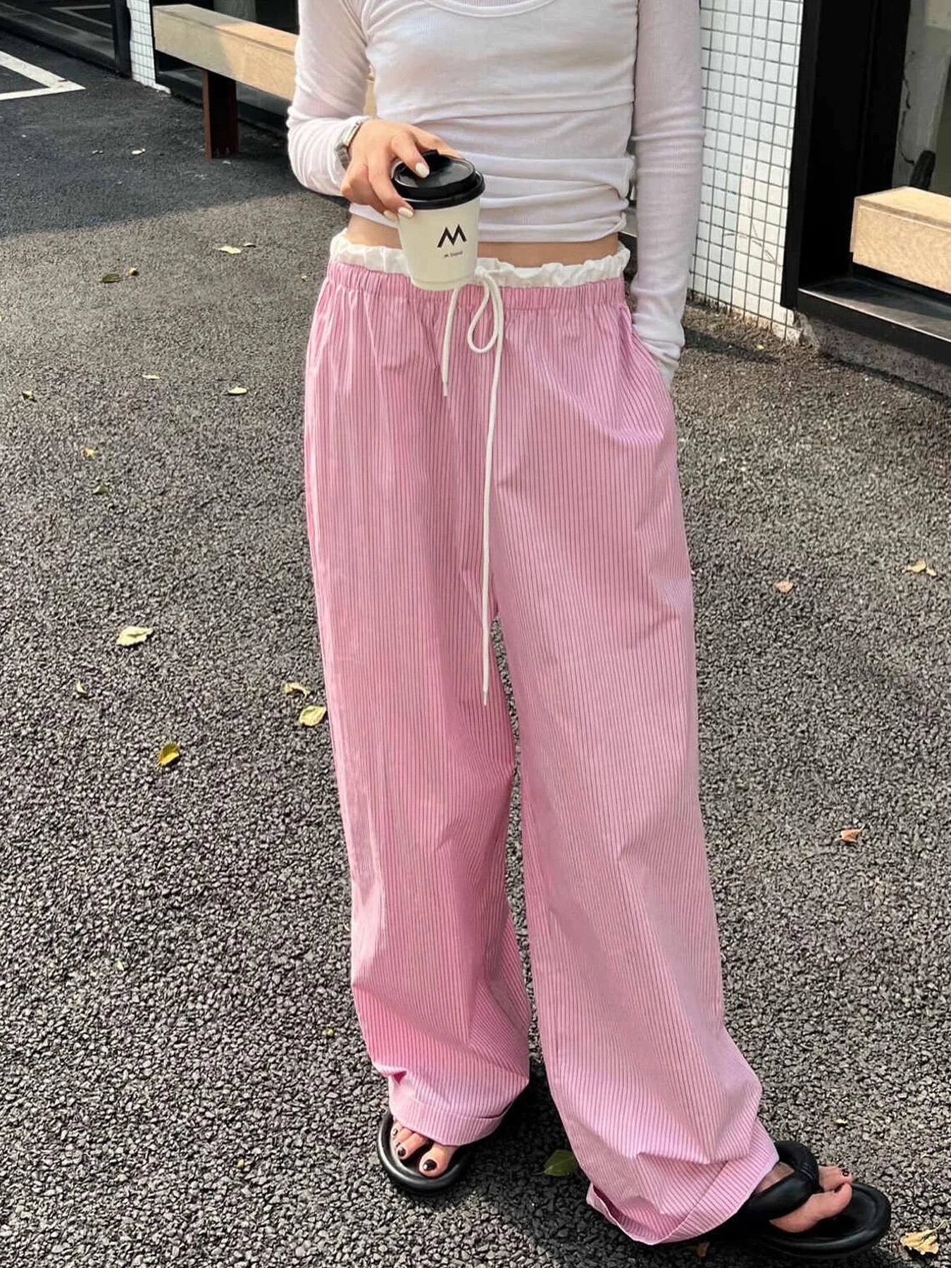 Striped Casual Ruched Vintage Sweet Straight Pant