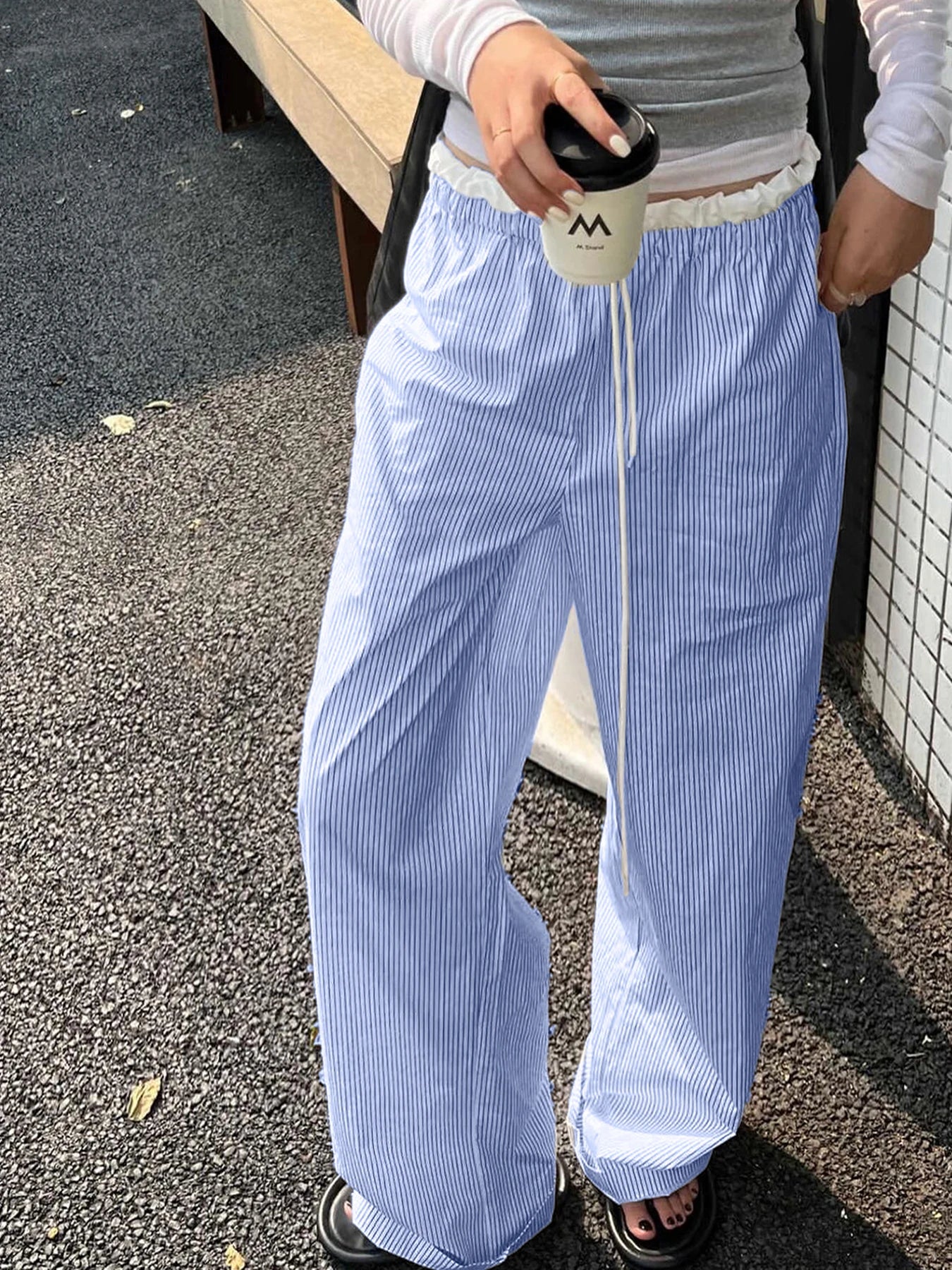 Striped Casual Ruched Vintage Sweet Straight Pant