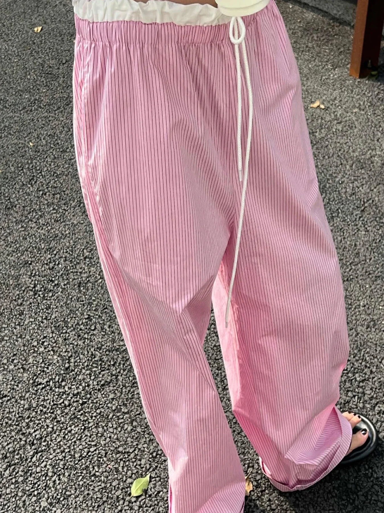 Striped Casual Ruched Vintage Sweet Straight Pant