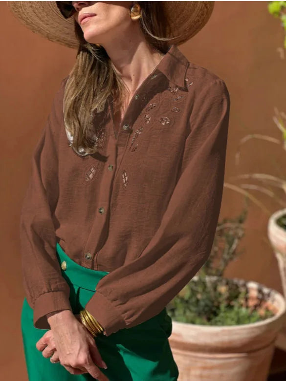 White Cotton Linen Lace Floral Embroidery Boho Blouse