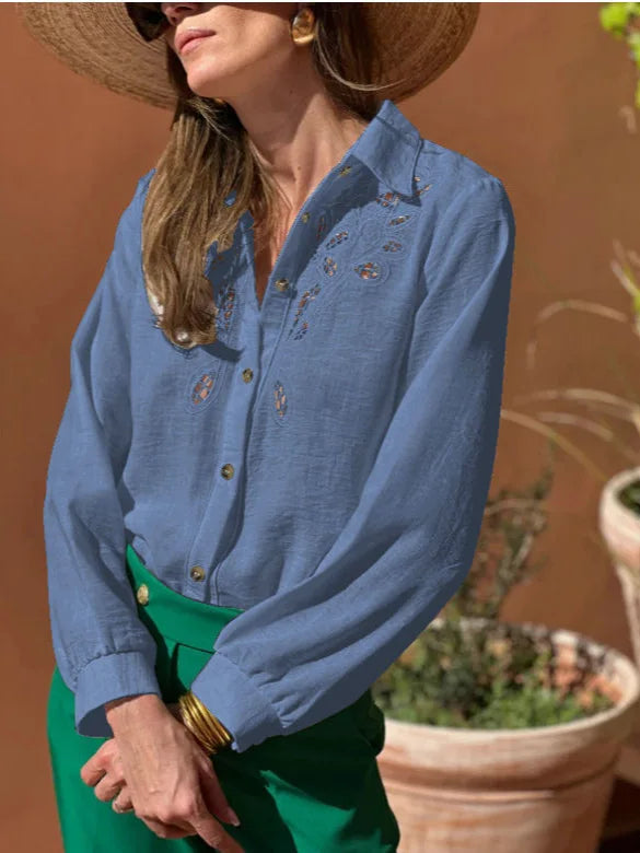 White Cotton Linen Lace Floral Embroidery Boho Blouse