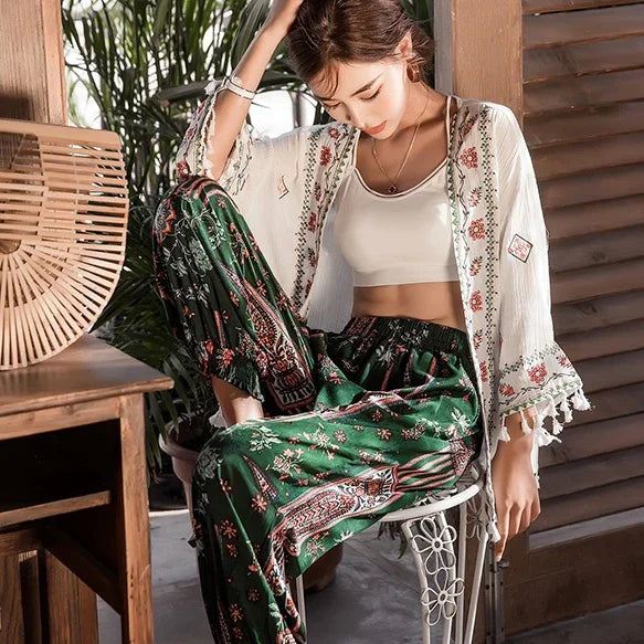 White Cotton Rayon Floral Embroidery Beach Cover up - Fashionpara