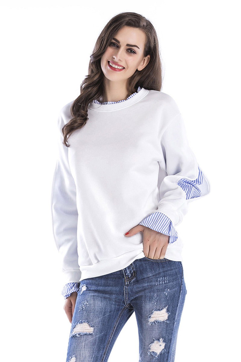 White Patched Ruffle Sleeve Sweatshirt
