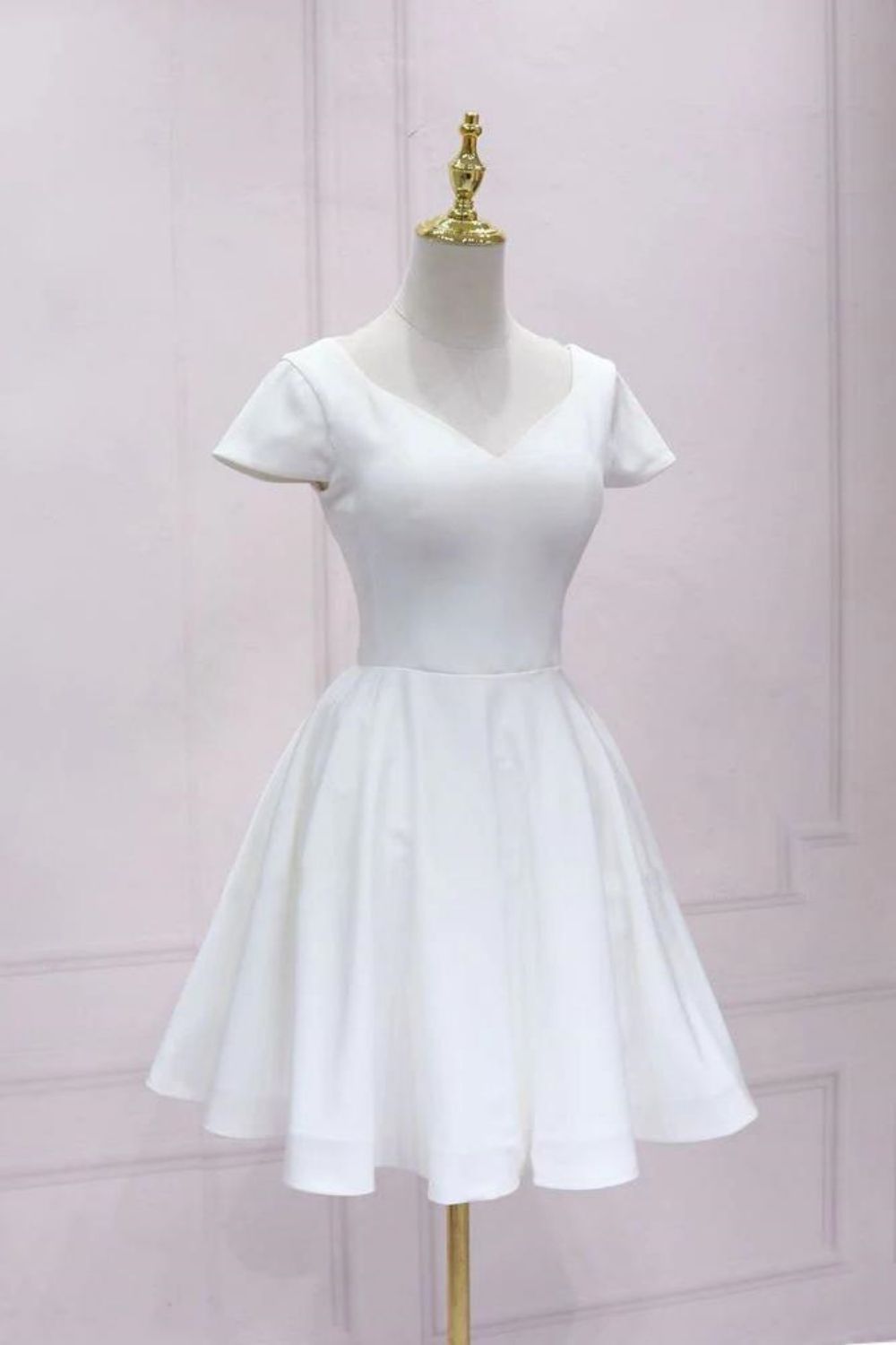 White A Line Cap Sleeves Homecoming Dress - Fashionpara