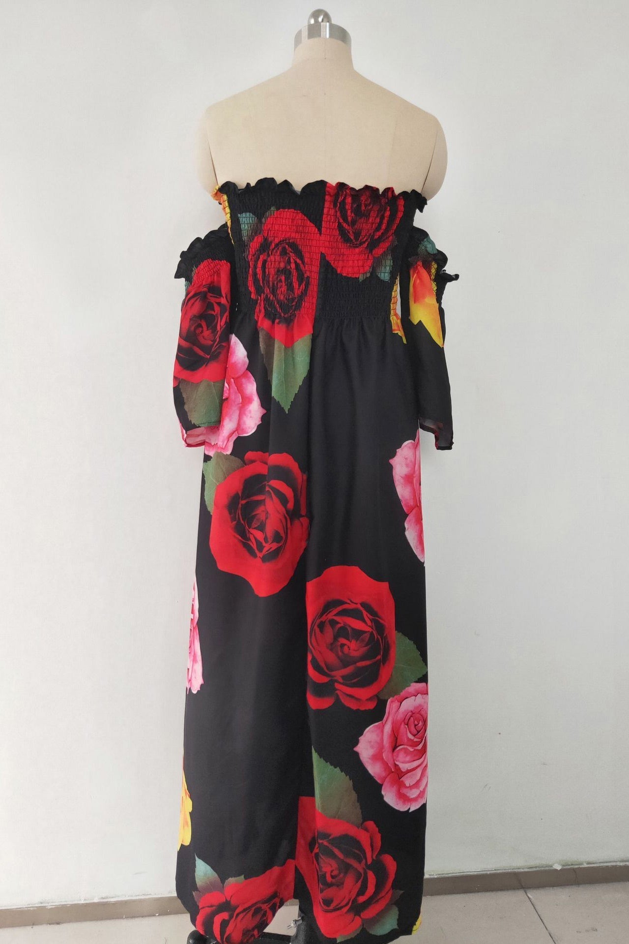 White Print A-Line Off Shoulder Maxi Dresses  Fashionpara