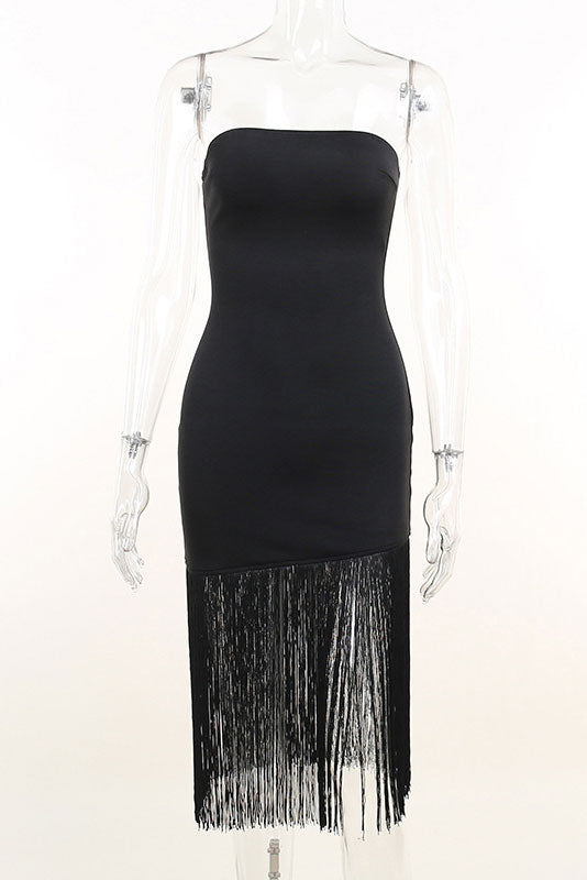 White Strapless Party Cocktail Dress With Tassel 