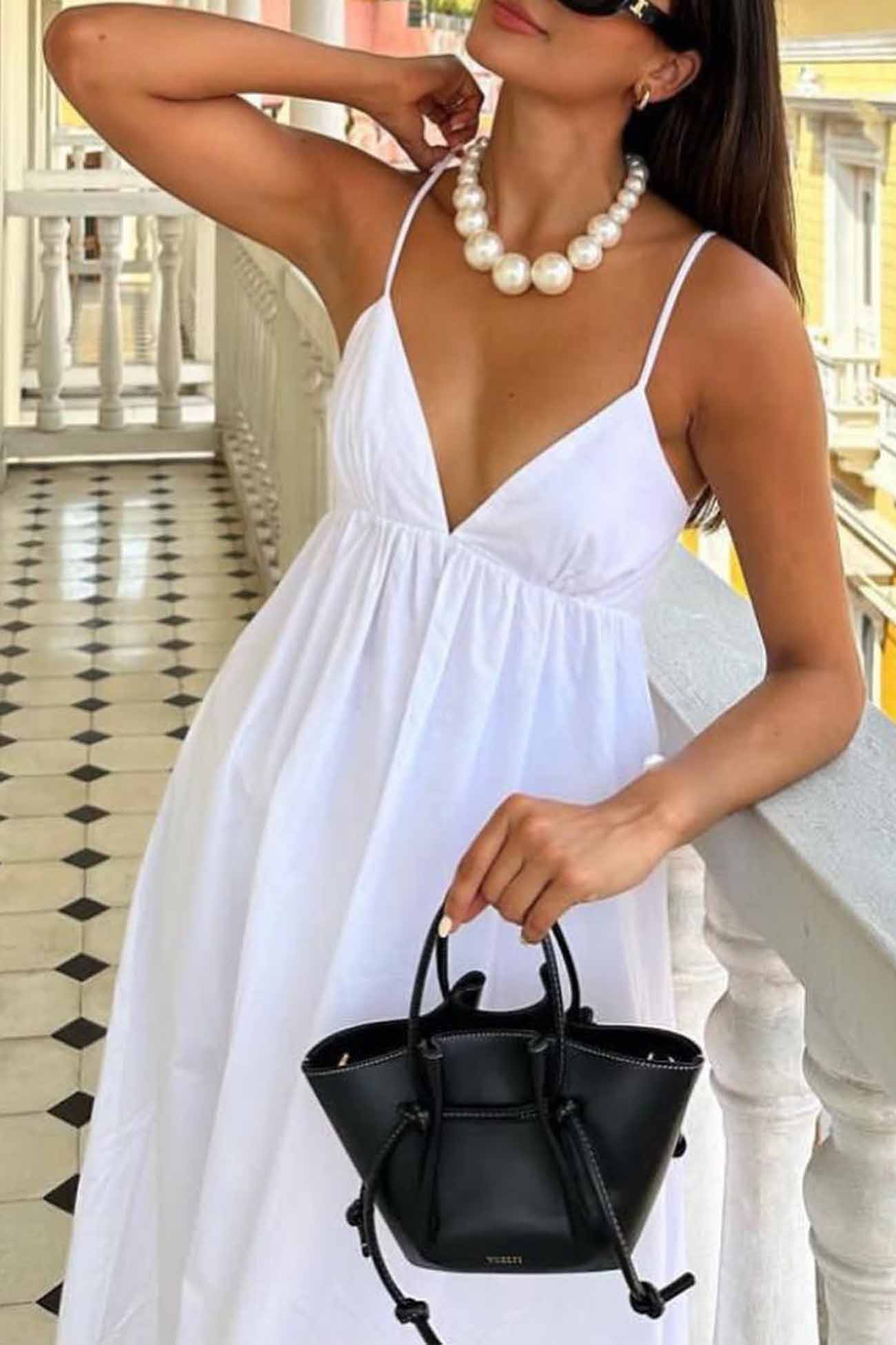 White V Neck Backless Cami Midi Dress