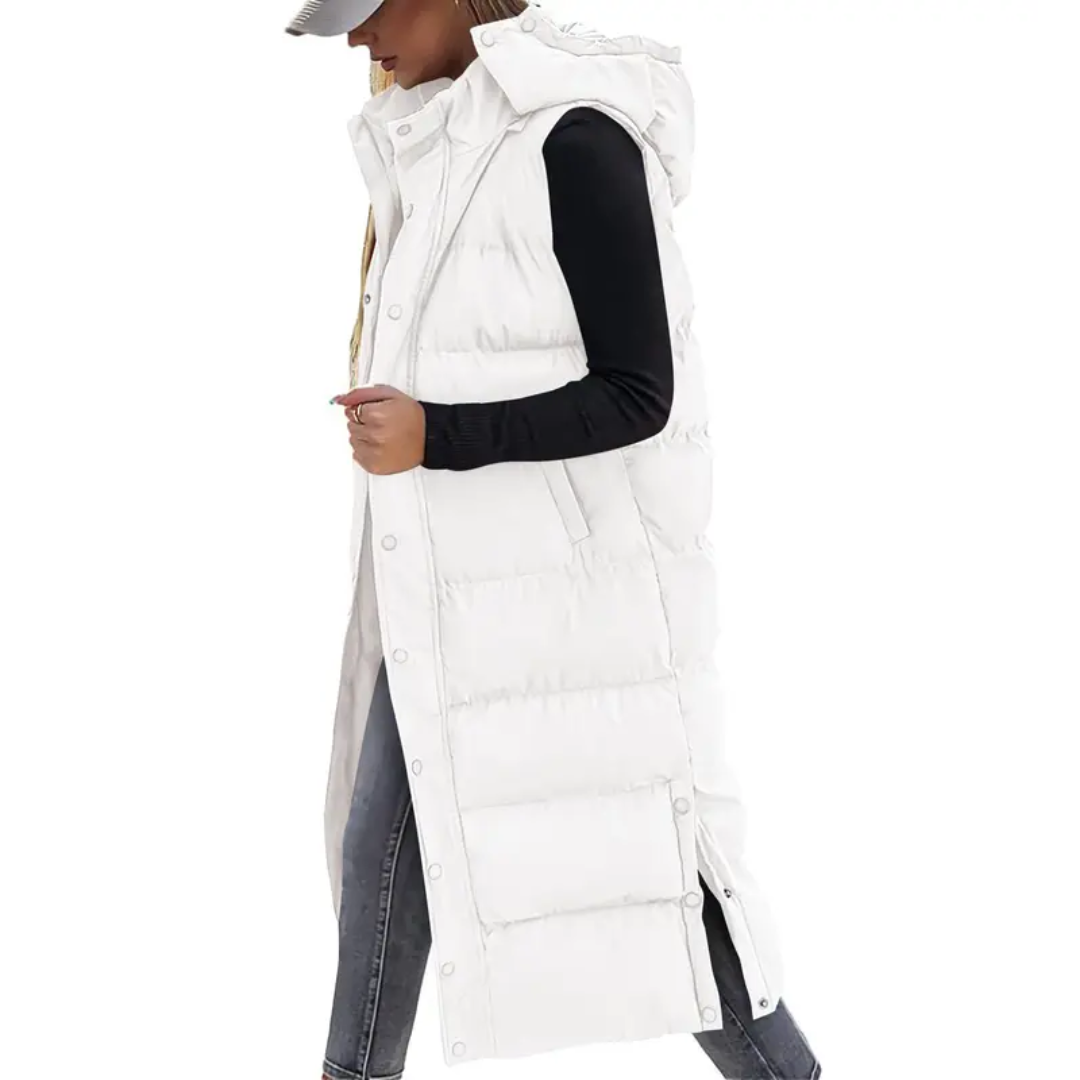 Hooded Zip Front Longline Puffer Vest 4