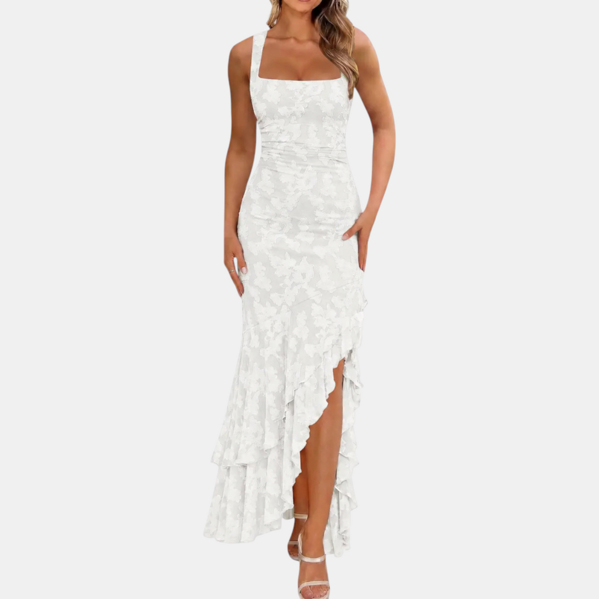 Floral Square Neck Ruffle High Low Mermaid Maxi Dress 5
