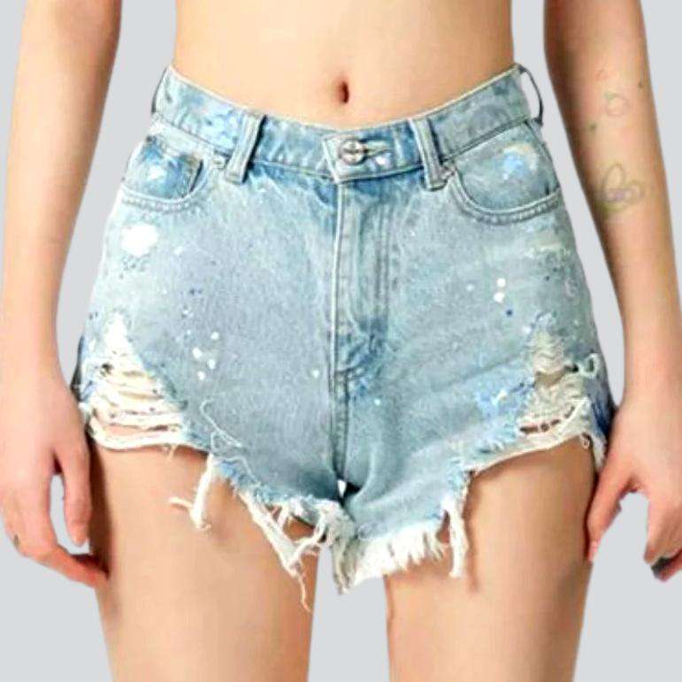 Wide distressed denim shorts - Fashionpara