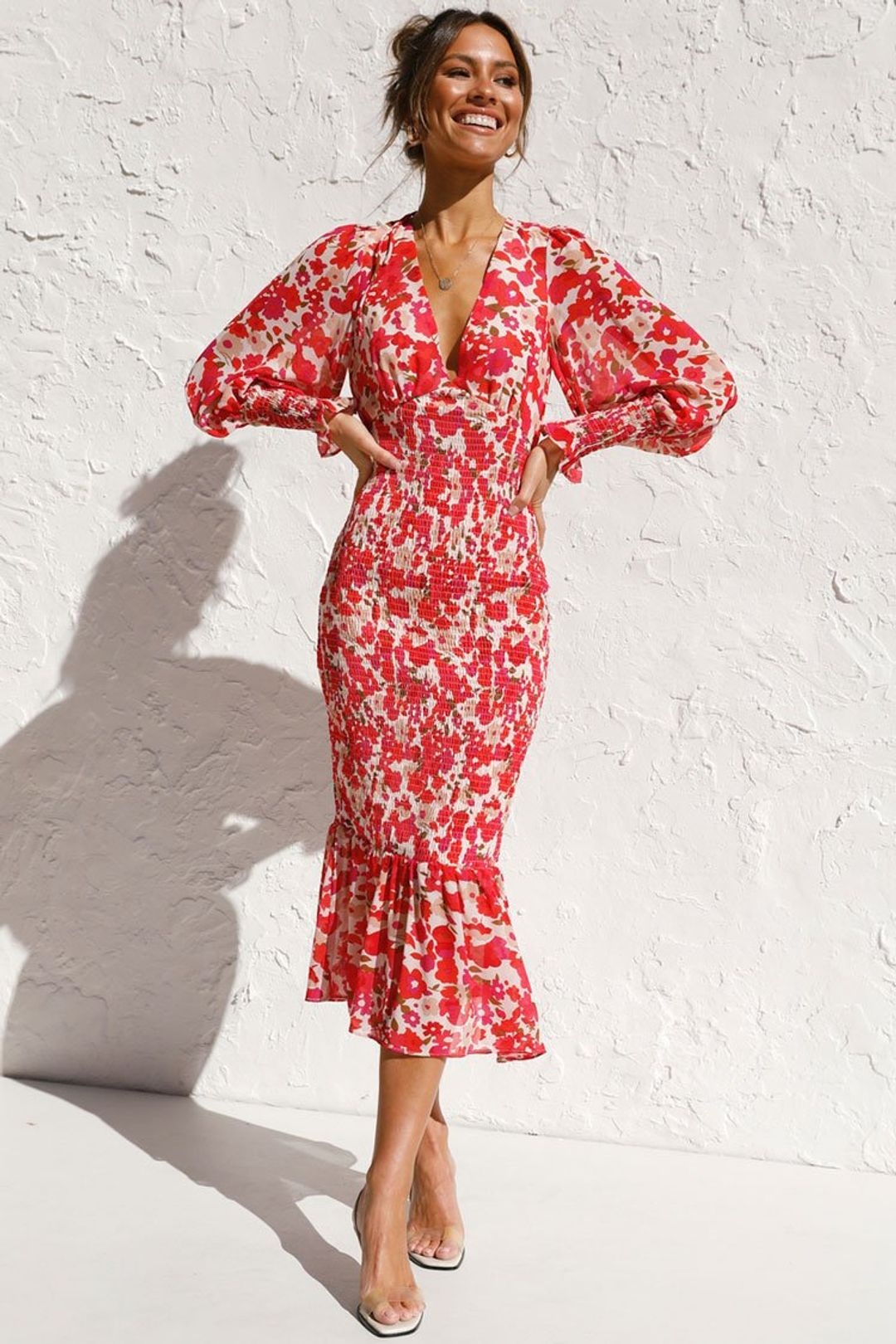Linen Blend V-Neck Short Sleeve Summer Midi Dress - View 9