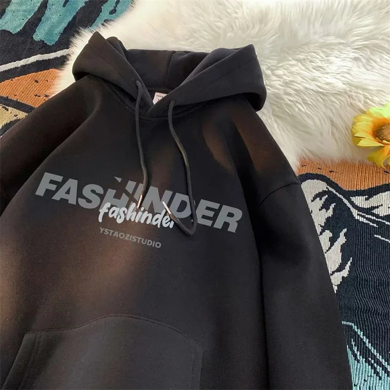 Letter Printed Winter Fleece Hoodie