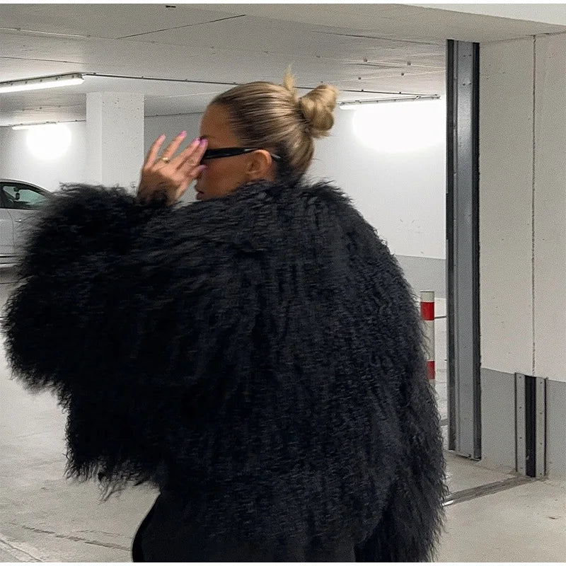 Black Oversized Fluffy Winter Coat