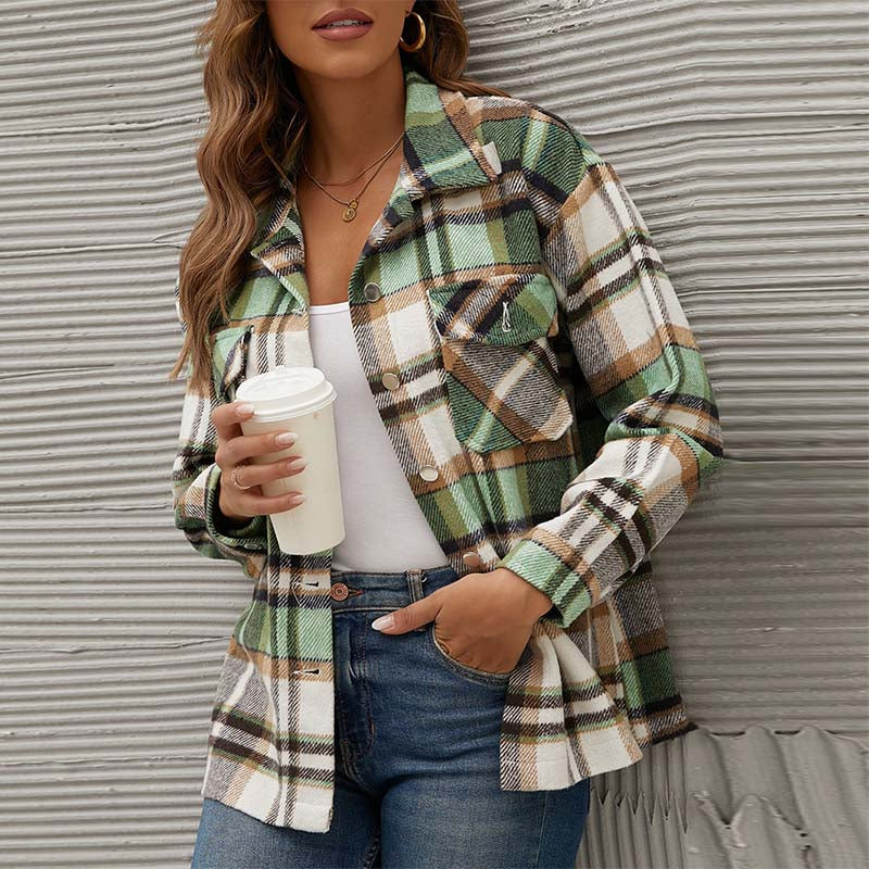 Winter Plaid Shirt Jacket Checkered Jacket Coat 7