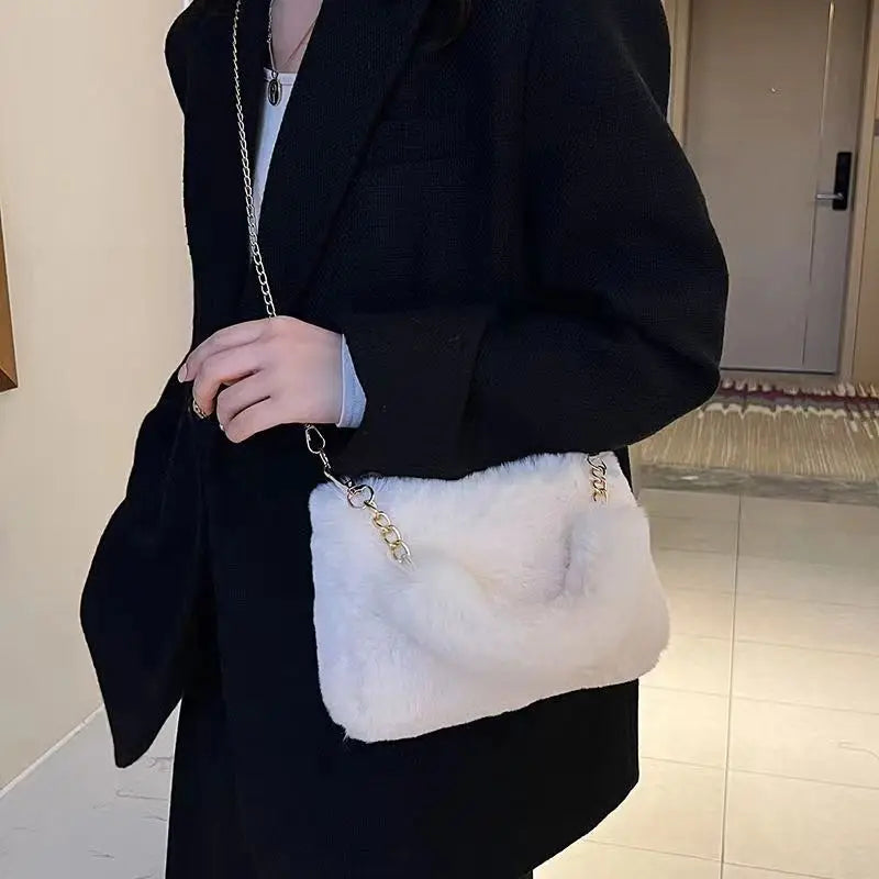 Winter Plush Fluffy Small Square Crossbody Handbag