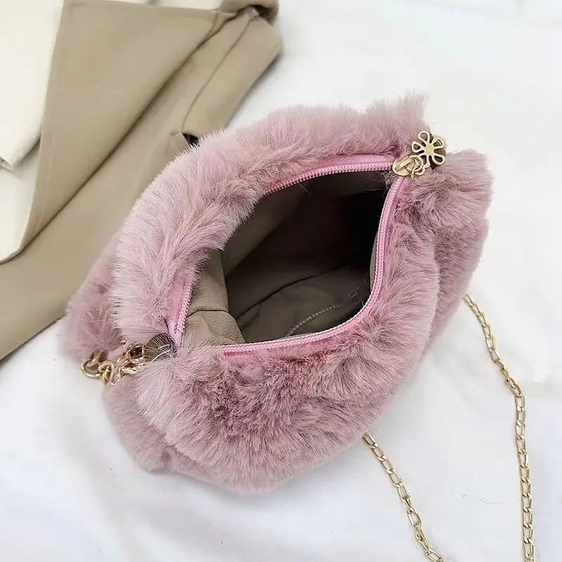 Winter Plush Fluffy Small Square Crossbody Handbag