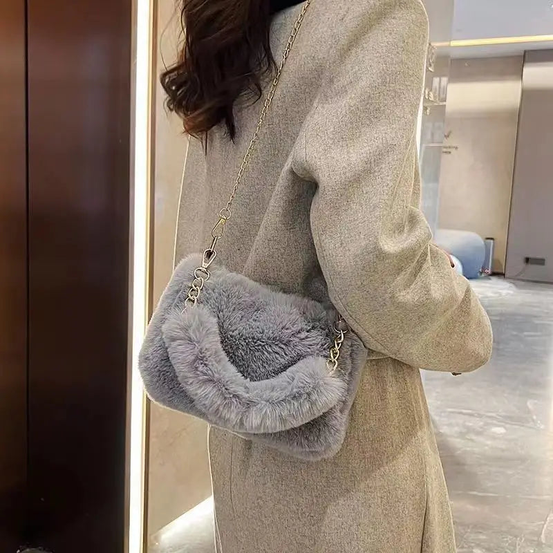 Winter Plush Fluffy Small Square Crossbody Handbag