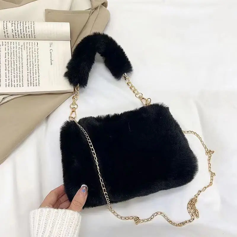 Winter Plush Fluffy Small Square Crossbody Handbag