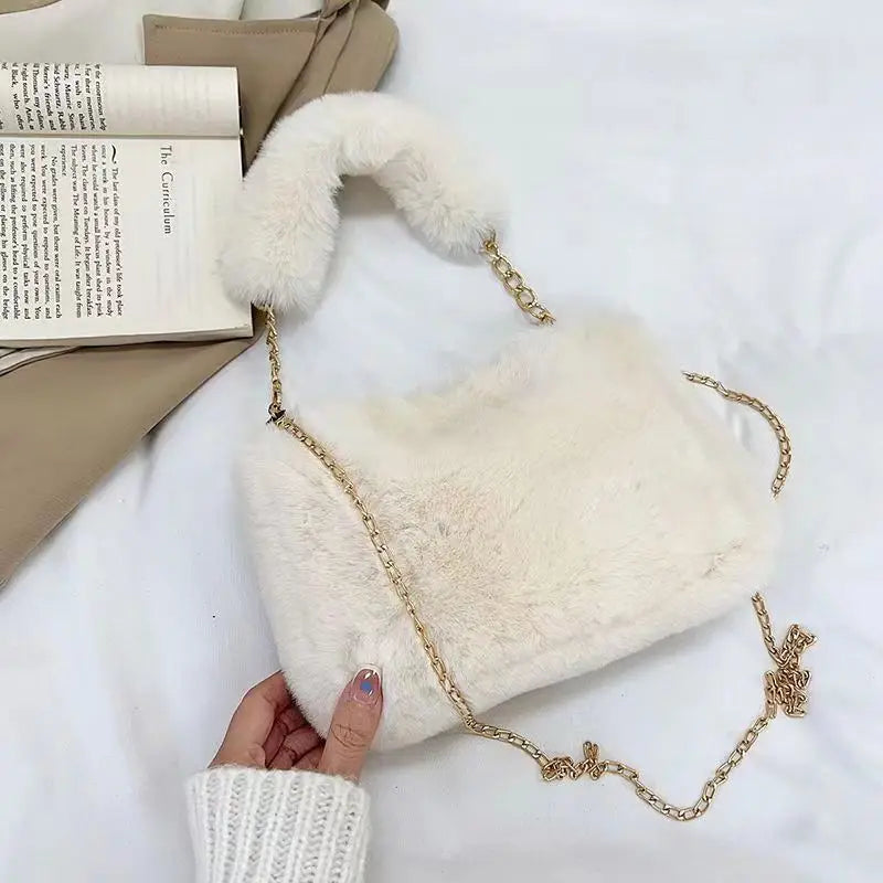 Winter Plush Fluffy Small Square Crossbody Handbag