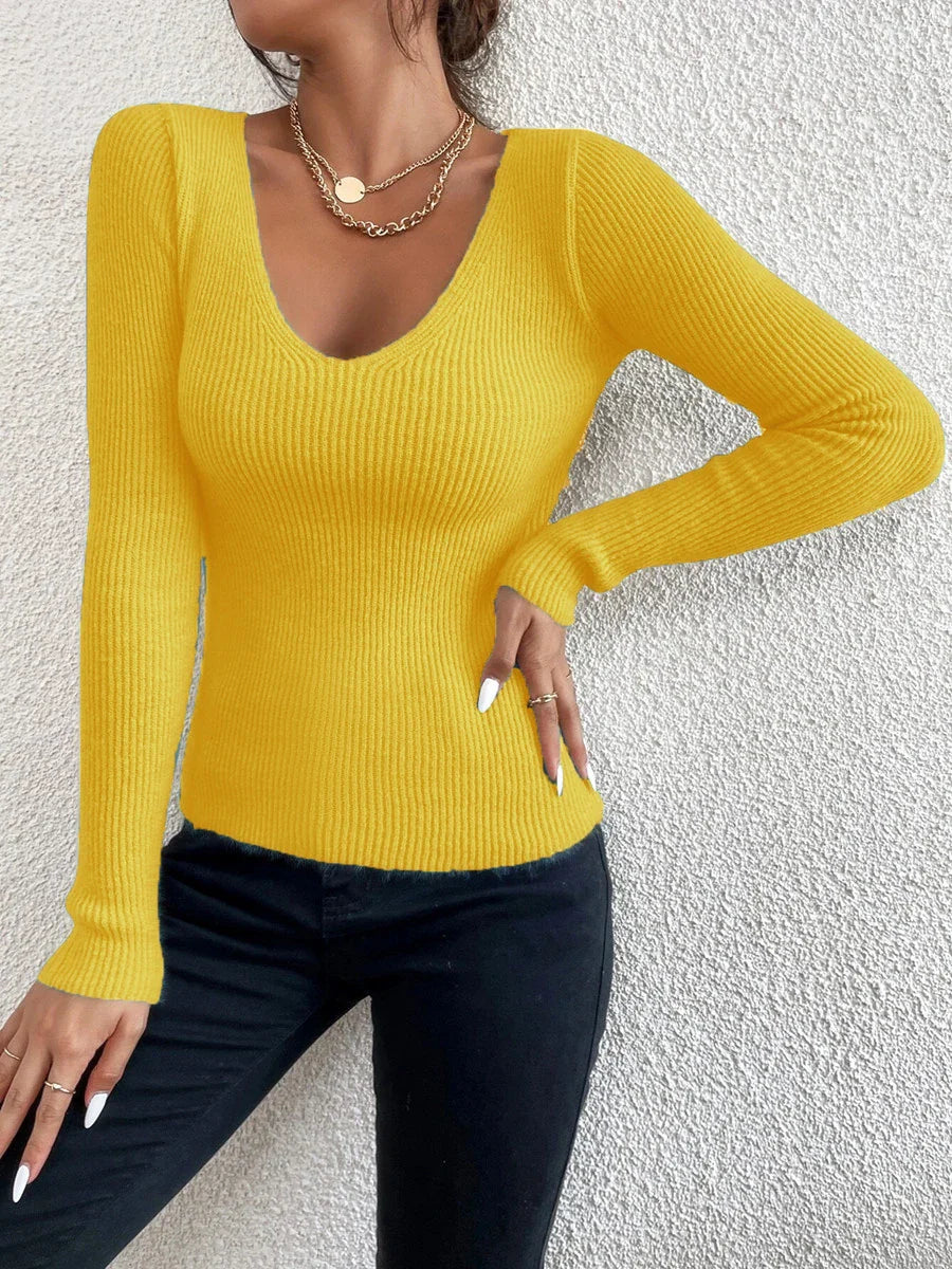PrincessAce Rib Knit V-Neck Stripe Pullover Sweater Top