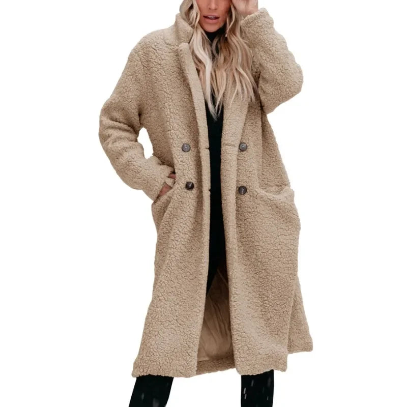 Elegant Fashion Warm Thick Fleece Long Single Breasted Pocket Winter Coats - Fashionpara