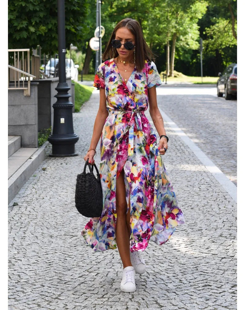 Floral Printed V-neck Summer Dress
