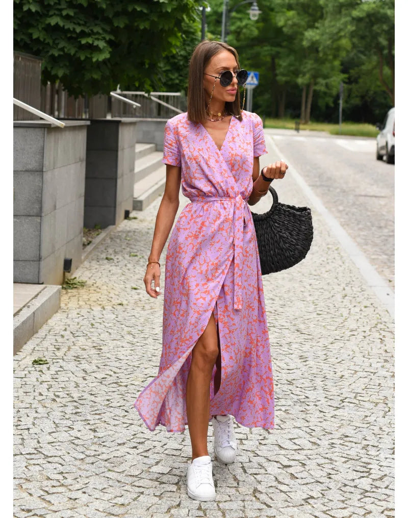 Floral Printed V-neck Summer Dress
