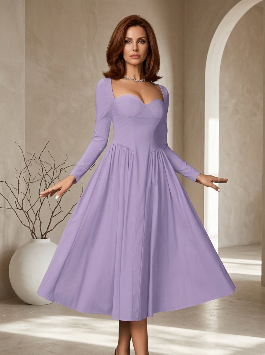 Sweetheart Neck Long Sleeve Fit and Flare Midi Dress 3