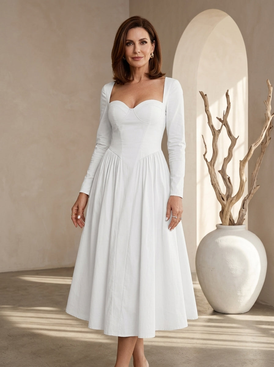 Sweetheart Neck Long Sleeve Fit and Flare Midi Dress 2