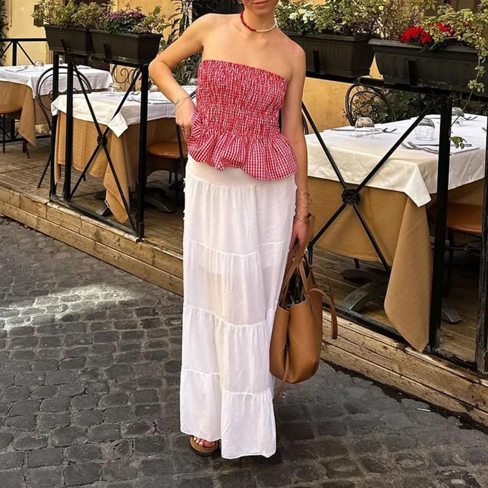 Plaid Gingham Ruched Crop Top